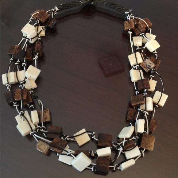 Jewelry - Multi strand brown and cream square tile necklace